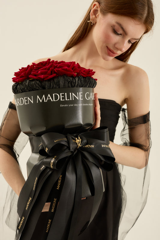 Black Bouquet with Classic 10 Red Roses - Madeline Bouquet