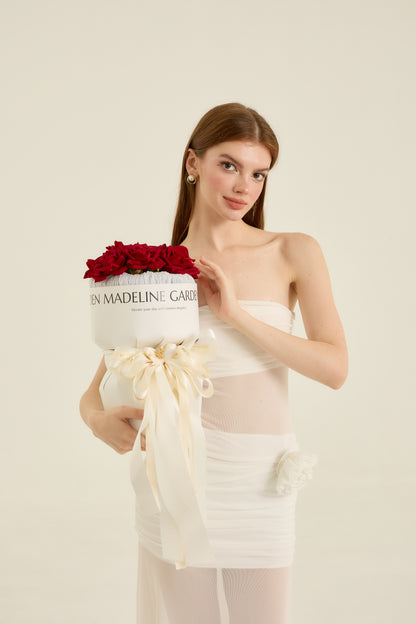 White Bouquet with Red 10 Roses - Madeline Bouquet