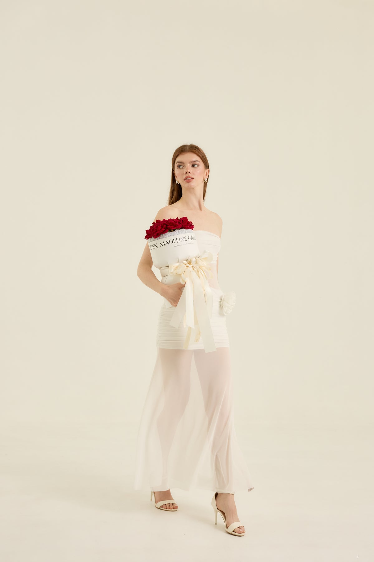 White Bouquet with Red 10 Roses - Madeline Bouquet